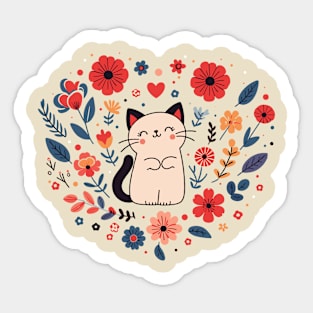 Cute Kitty Cat with colorful Flowers | Kawaii Kitty cat | Cat Lover Design Sticker